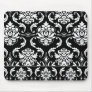 Diamond Damask, White on Black Mouse Pad