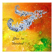 DIAMOND FEATHERS ,brown yellow green gold sparkles Personalized Invite