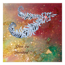 DIAMOND FEATHERS ,brown yellow green gold sparkles Personalized Invite