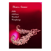 DIAMOND FEATHERS MONOGRAM ,Red Burgundy Ruby Pearl Business Cards