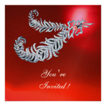 DIAMOND FEATHERS  Red RubyChampagne Personalised Announcements