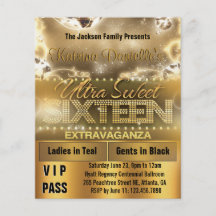 Diamond Glow Sweet Sixteen VIP Pass [Gold] Personalised Flyer