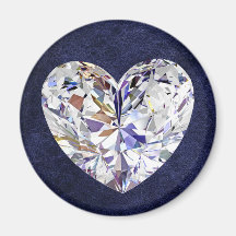 Diamond Heart on Blue Leather Magnet