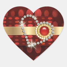 Diamond heart sparkling red gems heart sticker