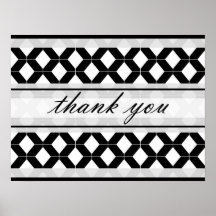 Diamond Lines Thank You Damask Black and White Print