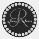 Diamond Monogram R Names Wedding Favour Labels Round Sticker