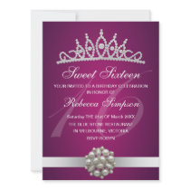 Diamond & Pearls Pink Tiara Birthday Invitation