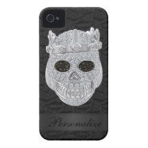 Diamond Skull with Crown Black iPhone 4 Case