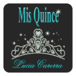 Diamond Tiara Quinceañera (black/aqua) Party stickers