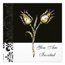 DIAMOND TULIPS , Black and White Damask Personalized Invite