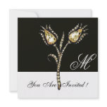 DIAMOND TULIPS MONOGRAM ,Black and White Personalised Invitations