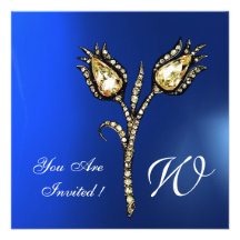DIAMOND TULIPS MONOGRAM , Blue Sapphire Personalized Announcements