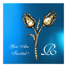 DIAMOND TULIPS MONOGRAM , Blue Sapphire Custom Invite