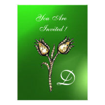 DIAMOND TULIPS MONOGRAM ,Green Emerald Personalised Announcement