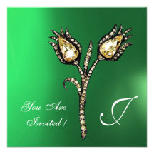 DIAMOND TULIPS MONOGRAM ,Green Jade Personalised Announcement