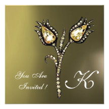 DIAMOND TULIPS MONOGRAM ,Grey Agate Custom Announcements