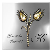 DIAMOND TULIPS MONOGRAM ,Grey White Moonstone Personalized Announcement