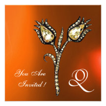 DIAMOND TULIPS MONOGRAM ,Orange Grey Agate Announcement