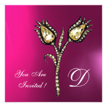 DIAMOND TULIPS MONOGRAM ,Pink Fuchsia Purple Custom Announcement