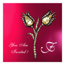 DIAMOND TULIPS MONOGRAM ,Pink Fuchsia Purple Personalized Invitations