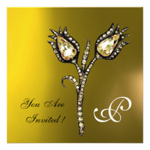 DIAMOND TULIPS MONOGRAM , Yellow Topaz Invitations