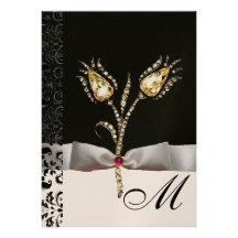 DIAMOND TULIPS ,Pink Black White Damask Monogram Personalised Announcements