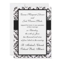 diamond white black damask elegance design personalized invitations