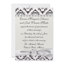 diamond white black damask elegance personalized invitations