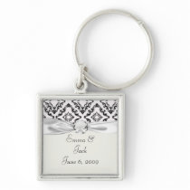 diamond white black damask elegance key chain