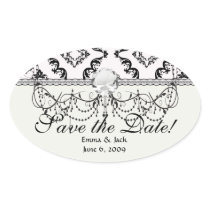 diamond white black damask elegance oval stickers