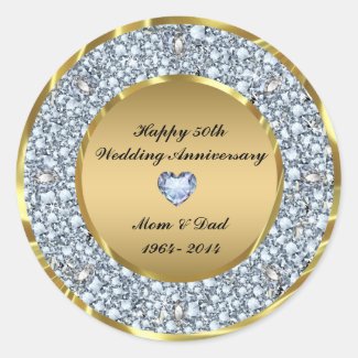 Diamonds & Gold 50th Wedding Anniversary Round Sticker