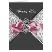 Diamonds Pink Black Damask Thank You Cards