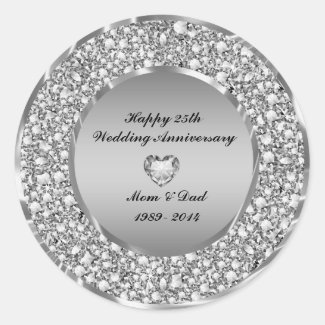 Diamonds & Silver 25th Wedding Anniversary Round Sticker