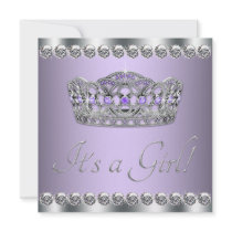 Diamonds Silver Lavender Purple Baby Shower Announcement