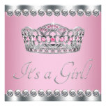 Diamonds Tiara Pink Princess Baby Shower Personalised Invitation
