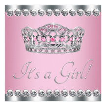 Diamonds Tiara Pink Princess Baby Shower Personalised Invitation
