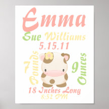 Diddles Farm moo-Cow Birth Announcement Print