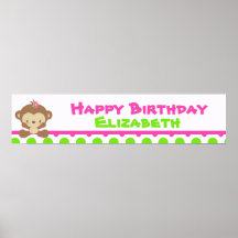 Diddles Monkey Girl Birthday Banner Poster