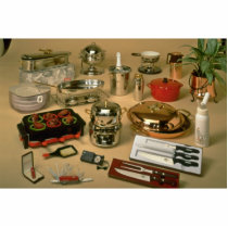 Different household objects arranged on table photo sculptures