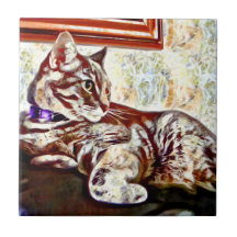 Digital Cat Art Ceramic Tiles