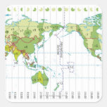 Digital illustration of world map showing time sticker