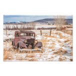 Dilapidated Old Vehicle, Winter, Rural, Mountains Photographic Print