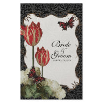Dinner Menu Card - Black n Cream Red Tulip Damask