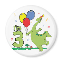 Dino 3rd Birthday Fridge Magnets