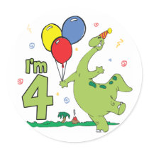 Dino 4th Birthday Stickers
