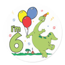Dino 6th Birthday - Customised Round Sticker