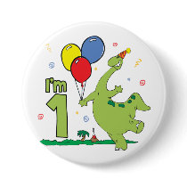 Dino First Birthday Button