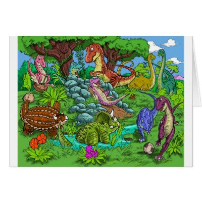 dinos_playing Greeting Cards
