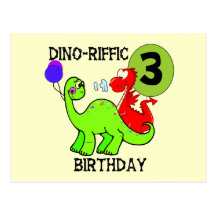 Dinosaur 3rd Birthday Tshirts and Gifts Post Cards