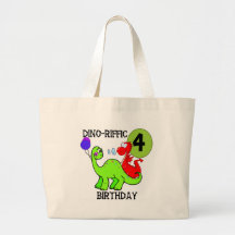 Dinosaur 4th Birthday Tshirts and Gifts Canvas Bags